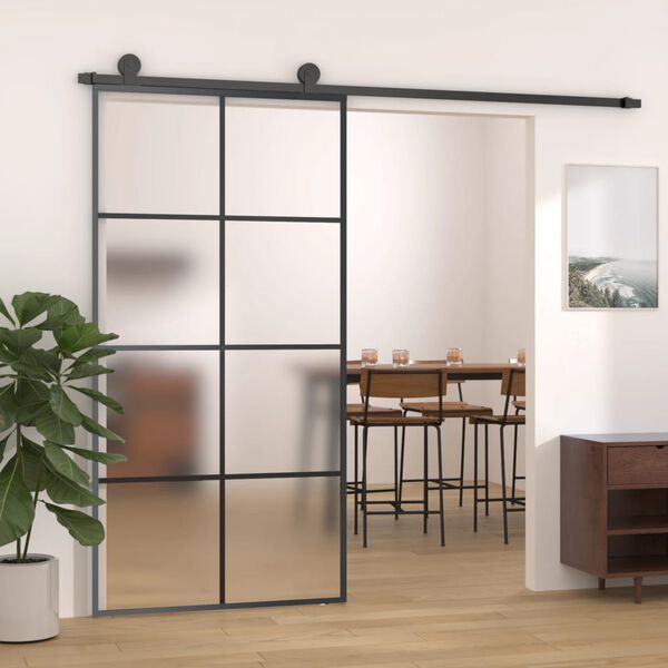 vidaXL Sliding Door Aluminium and ESG Glass 102.5x205 cm Black