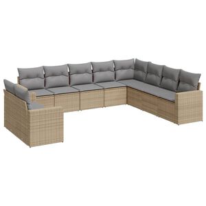 vidaXL 10 Piece Garden Sofa Set with Cushions Beige Poly Rattan