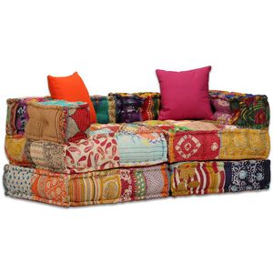 vidaXL 2-Seater Modular Pouffe Patchwork Fabric