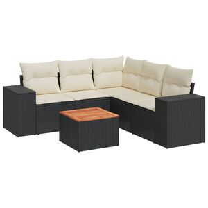 vidaXL 6 Piece Garden Sofa Set with Cushions Black Poly Rattan