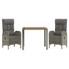 vidaXL 3 Piece Garden Dining Set with Cushions Grey Poly Rattan