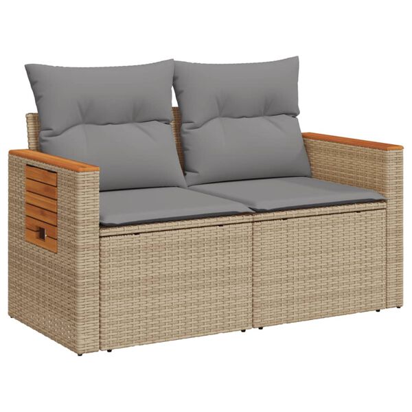 vidaXL Garden Sofa with Cushions 2-Seater Beige Poly Rattan