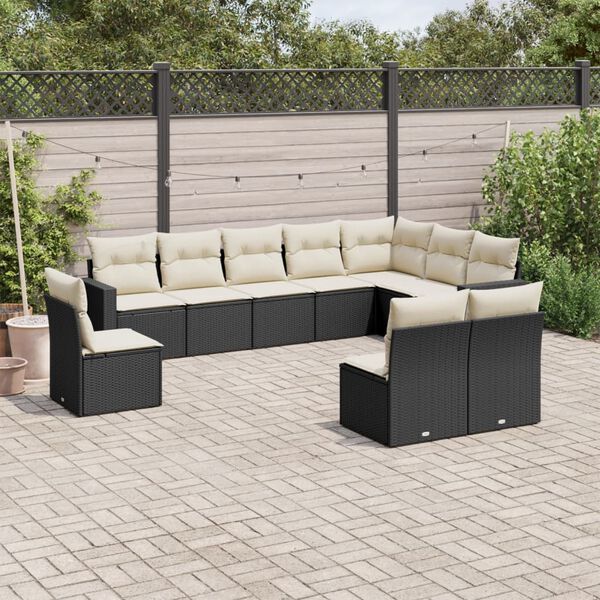 vidaXL 10 Piece Garden Sofa Set with Cushions Black Poly Rattan