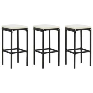 vidaXL Bar Stools with Cushions 3 pcs Black Poly Rattan