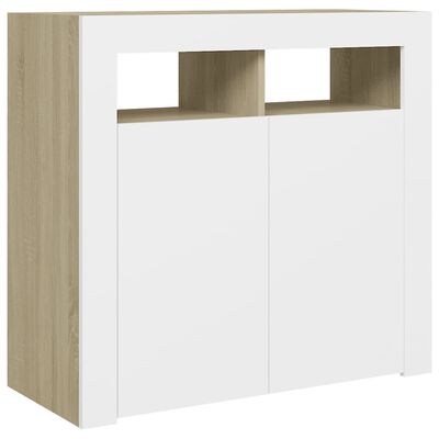 vidaXL Sideboard with LED Lights White and Sonoma Oak 80x35x75 cm