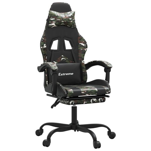 vidaXL Gaming Chair with Footrest Black and Camouflage Faux Leather