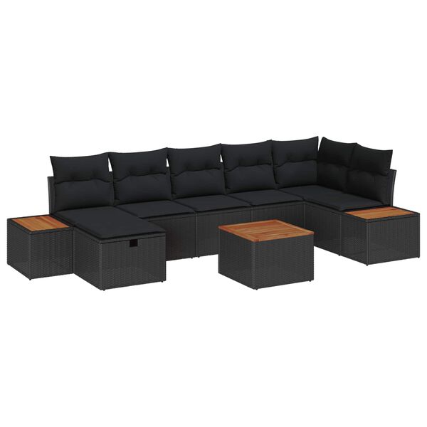 vidaXL Garden Sofa Set with Cushion 8 pcs Black Poly Rattan