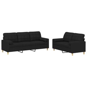 vidaXL 2 Piece Sofa Set with Pillows Black Fabric