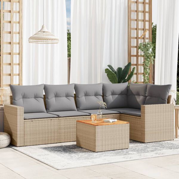 vidaXL 6 Piece Garden Sofa Set with Cushions Beige Poly Rattan
