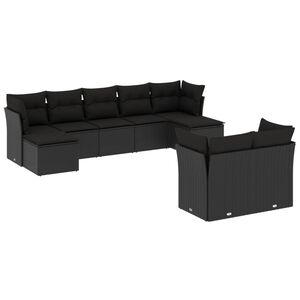 vidaXL 9 Piece Garden Sofa Set with Cushions Black Poly Rattan