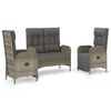 vidaXL 3 Piece Garden Dining Set with Cushions Grey Poly Rattan