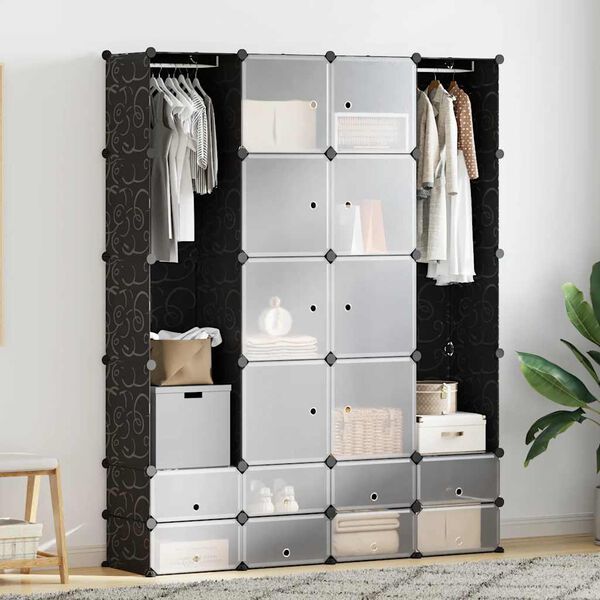 vidaXL Modular Cabinet 18 Compartments Black and White 37x146x180.5 cm