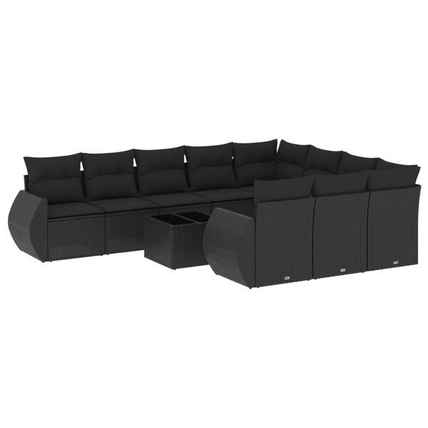 vidaXL 11 Piece Garden Sofa Set with Cushions Black Poly Rattan