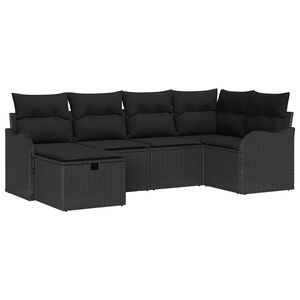 vidaXL Garden Sofa Set with Cushion 6 pcs Black Poly rattan