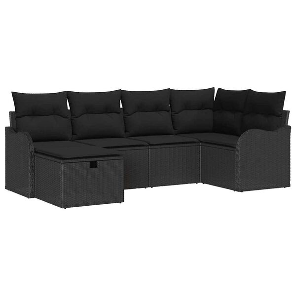 vidaXL Garden Sofa Set with Cushion 6 pcs Black Poly rattan