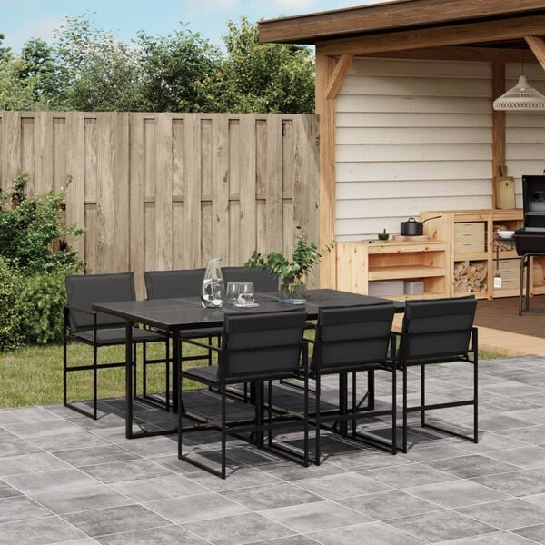 vidaXL 7 Piece Garden Dining Set with Cushions Black Textilene