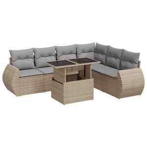 vidaXL 7 Piece Garden Sofa Set with Cushions Beige Poly Rattan