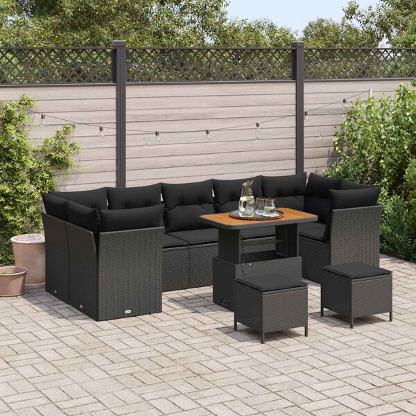 vidaXL Garden Sofa Set Height-Adjustable 10 pcs Black Poly Rattan