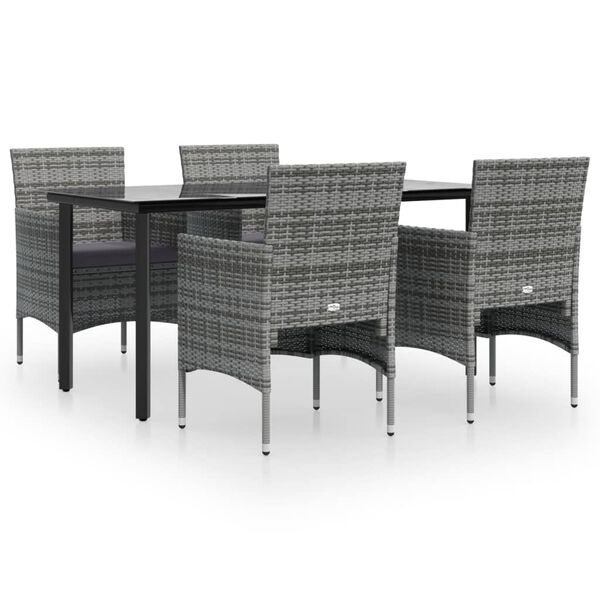 vidaXL 5 Piece Garden Dining Set with Cushions Grey and Black