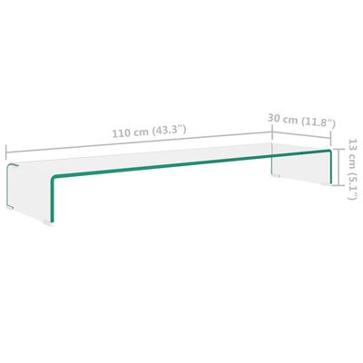 vidaXL TV Stand/Monitor Riser Glass Clear 110x30x13 cm