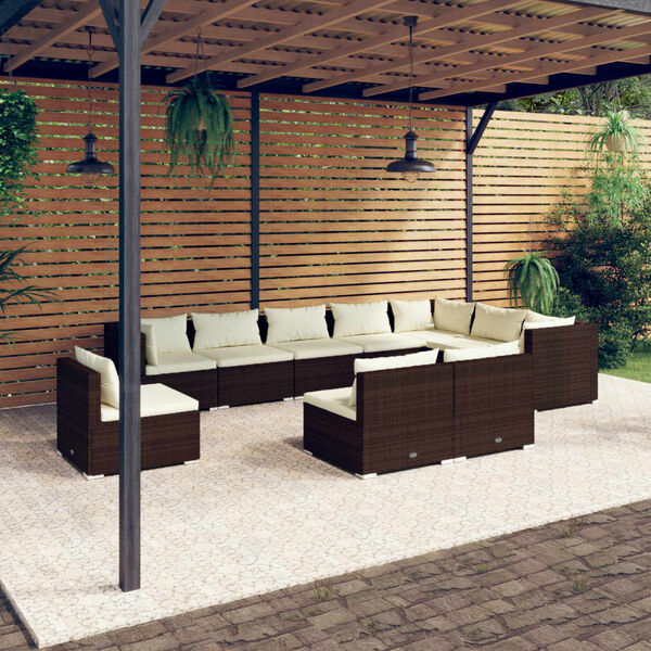 vidaXL 10 Piece Garden Lounge Set with Cushions Poly Rattan Brown