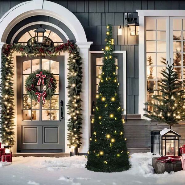 vidaXL Pop-up String Artificial Pre-lit Christmas Tree Green 210 cm