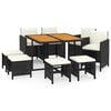 vidaXL 9 Piece Garden Dining Set with Cushions Poly Rattan Black