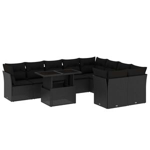 vidaXL 10 Piece Garden Sofa Set with Cushions Black Poly Rattan