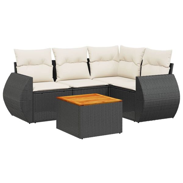 vidaXL 5 Piece Garden Sofa Set with Cushions Black Poly Rattan