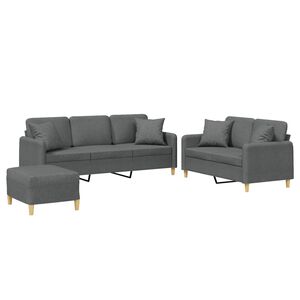 vidaXL 3 Piece Sofa Set with Pillows Dark Grey Fabric