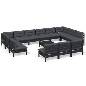 vidaXL 14 Piece Garden Lounge Set with Cushions Black Solid Pinewood