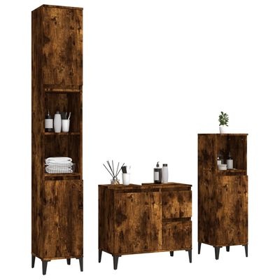 vidaXL 3 Piece Bathroom Cabinet Set Smoked Oak Engineered Wood