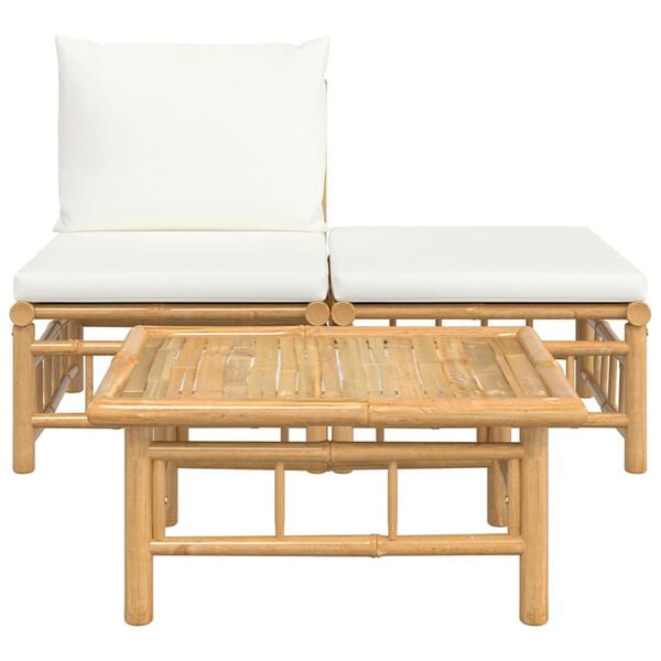 vidaXL 3 Piece Garden Lounge Set with Cream White Cushions Bamboo