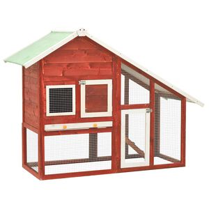 vidaXL Rabbit Hutch | Red and White | Solid firwood, plywood, steel wire | Large