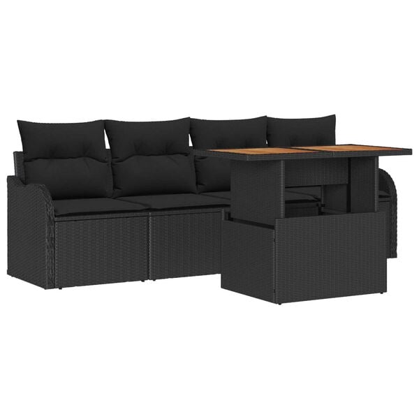vidaXL Garden Sofa Set with Storage 5 pcs Black Poly rattan