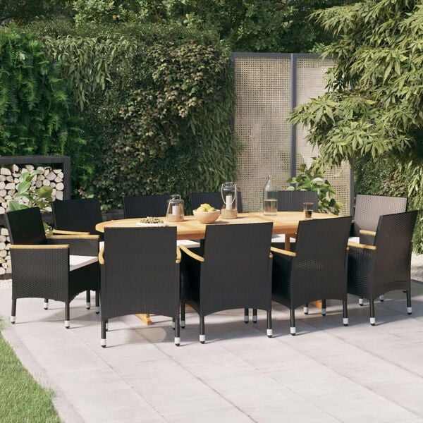 vidaXL 11 Piece Garden Dining Set with Cushions Black