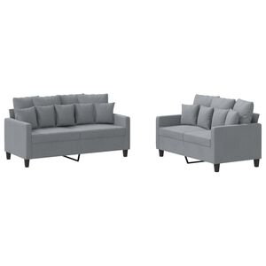 vidaXL 2 Piece Sofa Set with Cushions Light Grey Fabric