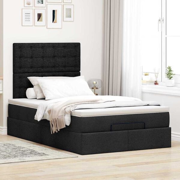vidaXL Ottoman Bed with Mattress Black King Single Fabric