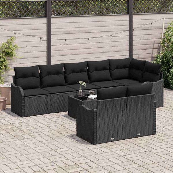 vidaXL Garden Sofa Set 9 pcs Black Poly Rattan