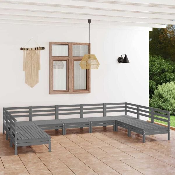 vidaXL 9 Piece Garden Lounge Set Grey Solid Wood Pine