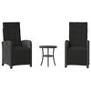 vidaXL 3 Piece Bistro Set with Cushions Black Poly Rattan