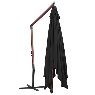 vidaXL Hanging Parasol with Wooden Pole 400x300 cm Black
