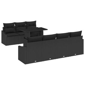 vidaXL Garden Sofa Set with Cushion 8 pcs Black Poly Rattan