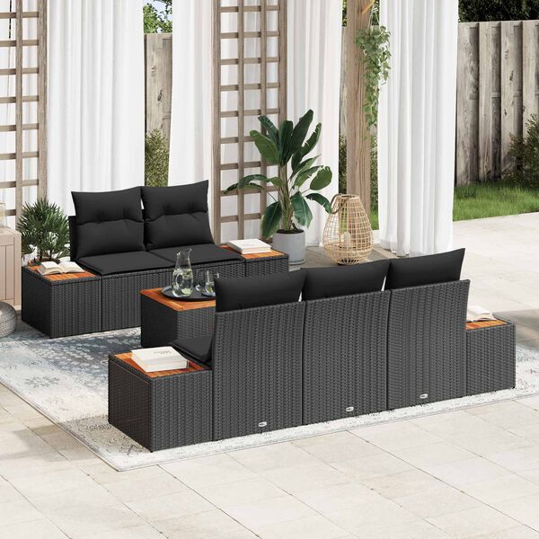 vidaXL Garden Sofa Set with Cushion 6 pcs Black Poly rattan