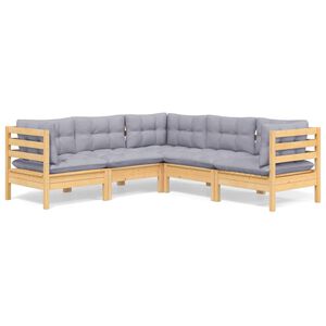 vidaXL 5 Piece Garden Lounge Set with Grey Cushions Solid Pinewood