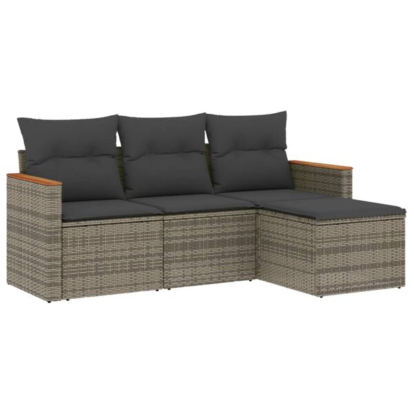 vidaXL 4 Piece Garden Sofa Set with Cushions Grey Poly Rattan