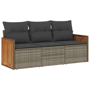 vidaXL 3 Piece Garden Sofa Set with Cushions Grey Poly Rattan