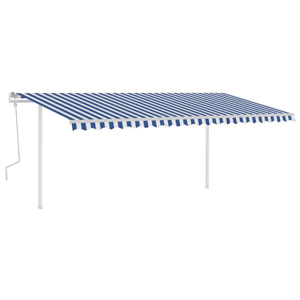 vidaXL Manual Retractable Awning with Posts 5x3 m Blue and White