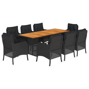 vidaXL 9 Piece Garden Dining Set with Cushions Black Poly Rattan