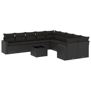 vidaXL 11 Piece Garden Sofa Set with Cushions Black Poly Rattan